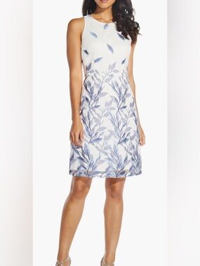 Adrianna Papell White Dress with Blue Leaf Embroidery
(B4)
